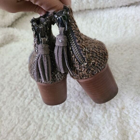 Toms Grey Bouclé Leila Ankle Block Heel Metallic Tweed Western Boho Boots - Picture 5 of 6